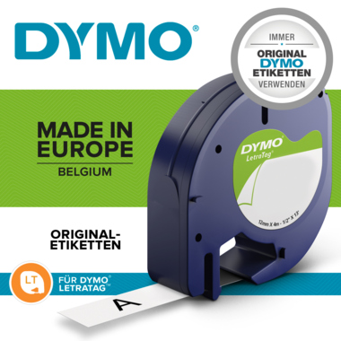 Schriftband Dymo S0721660 schwarz/weiß 1,2cmX4m f. Letratag 91221