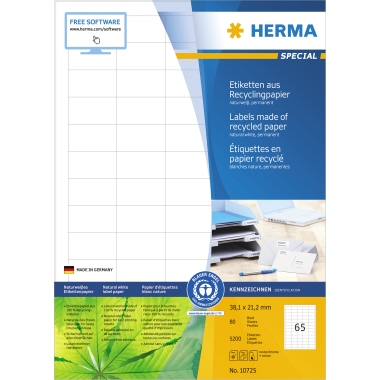 Etikett Herma 10725 38,1x21,2mm weiß Rec Inkjet-, Laser- U. Kopier, Recycling