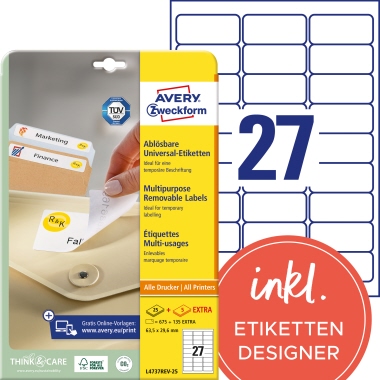 Etikett Avery Zweckform L4737-REV-25 63,5x29,6mm ablösbar 810 St.
