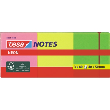 Haftnotiz Tesa Neon Notes 56001 40x50mm 3 X 80 Blatt, Pink/gelb/grün