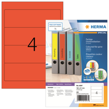 Rückenschild Herma 4297 kurz/breit rot 192x61mm, selbstklebend