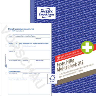 Erste Hilfe Meldeblock Avery Zweckform 312 A5 