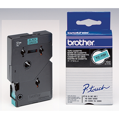 Schriftband Brother TC-701 grün/schwarz 12mm x 7,7m
