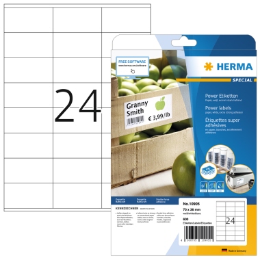 Etikett Herma 10905 70,0x36,0mm weiß Power-Inkjet-, Laser- u. Kopier