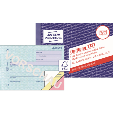 Quittung Avery Zweckform 1737 A6 quer 