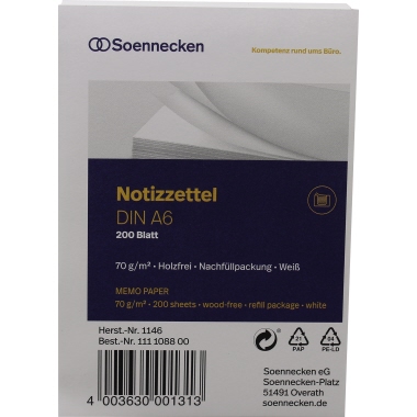 Notizzettel Soe 1146 A6  weiß 