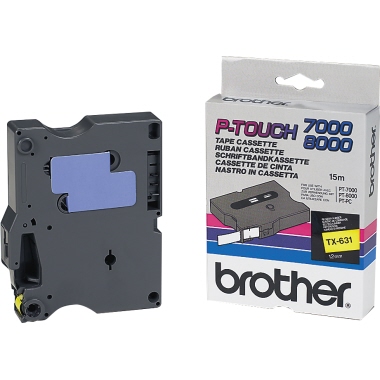 Schriftband Brother TX-631 gelb/schwarz 12mm x 15m