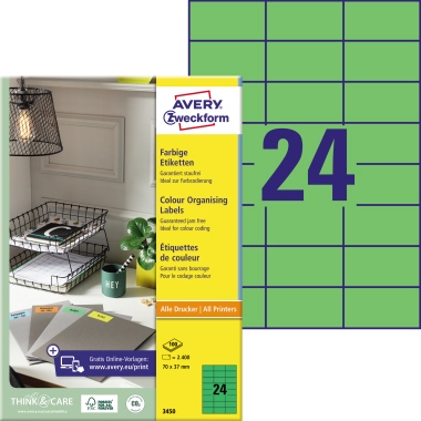 Etikett Avery Zweckform 3450 70x37mm grün 2.400 St.