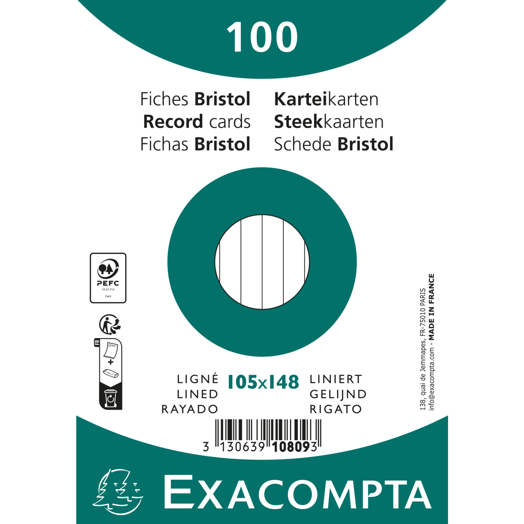 Karteikarten Exacompta 10809SE weiß A6 liniert