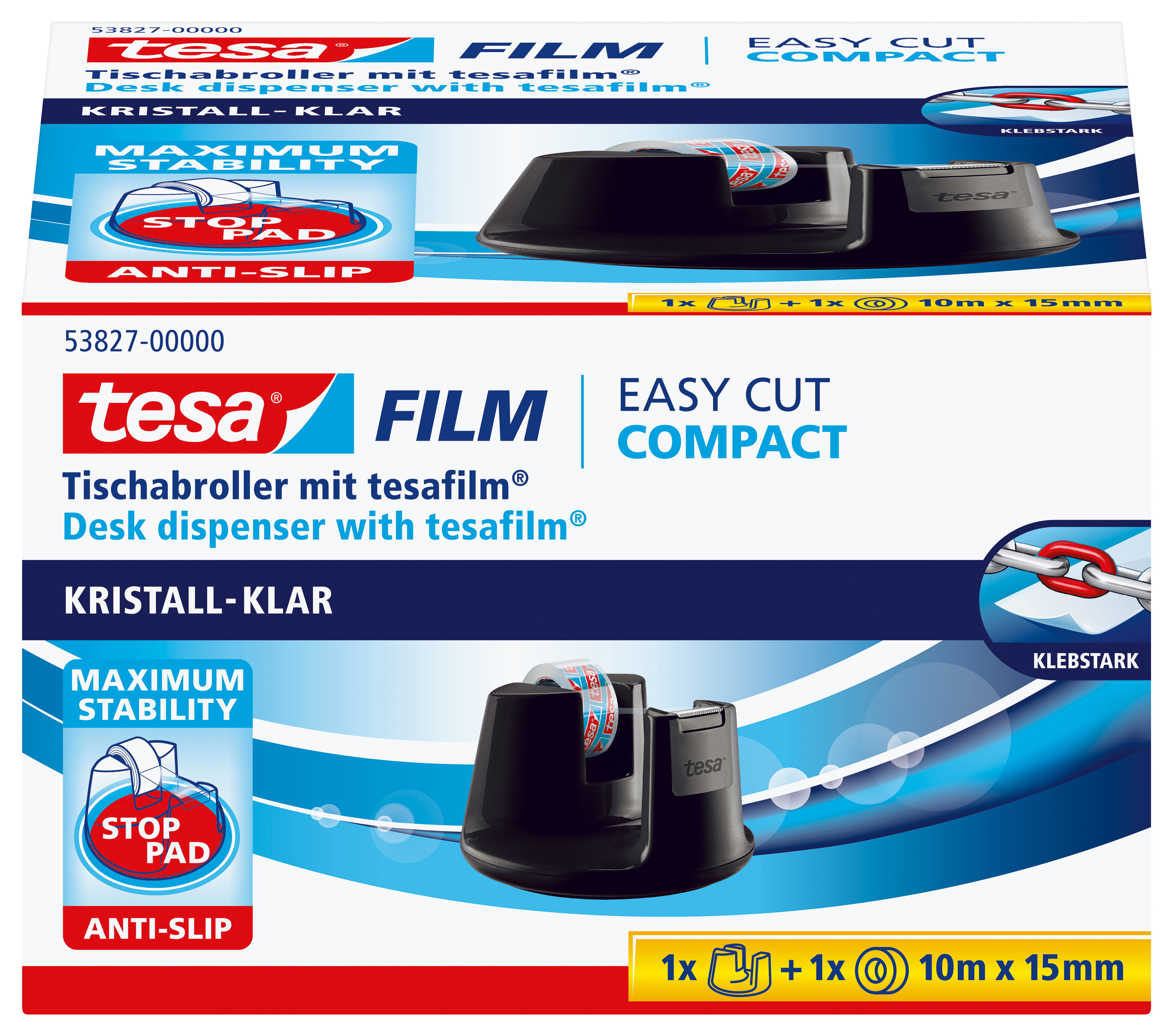 Tischabroller Tesa 53827 schwarz Easy Cut Compact 19mm x 33m