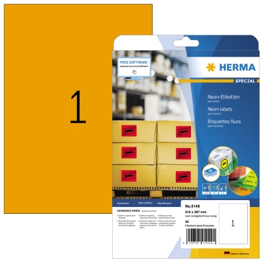 Etikett Herma 5149 210x297 mm neonorange Inkjet-, Laser- U. Kopier Etikett Herma 5149 210x297 mm neonorange Inkjet-, Laser- U. Kopier