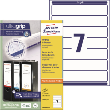 Rückenschild Avery Zweckform L4760-100 PC weiß schmal/kurz, selbstklebend, 700 St.
