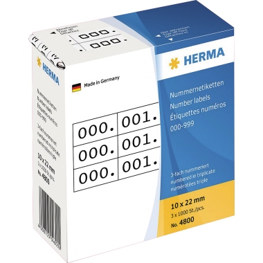 Dreifachnummern Herma 4800 weiß Zahlen Von 0-999