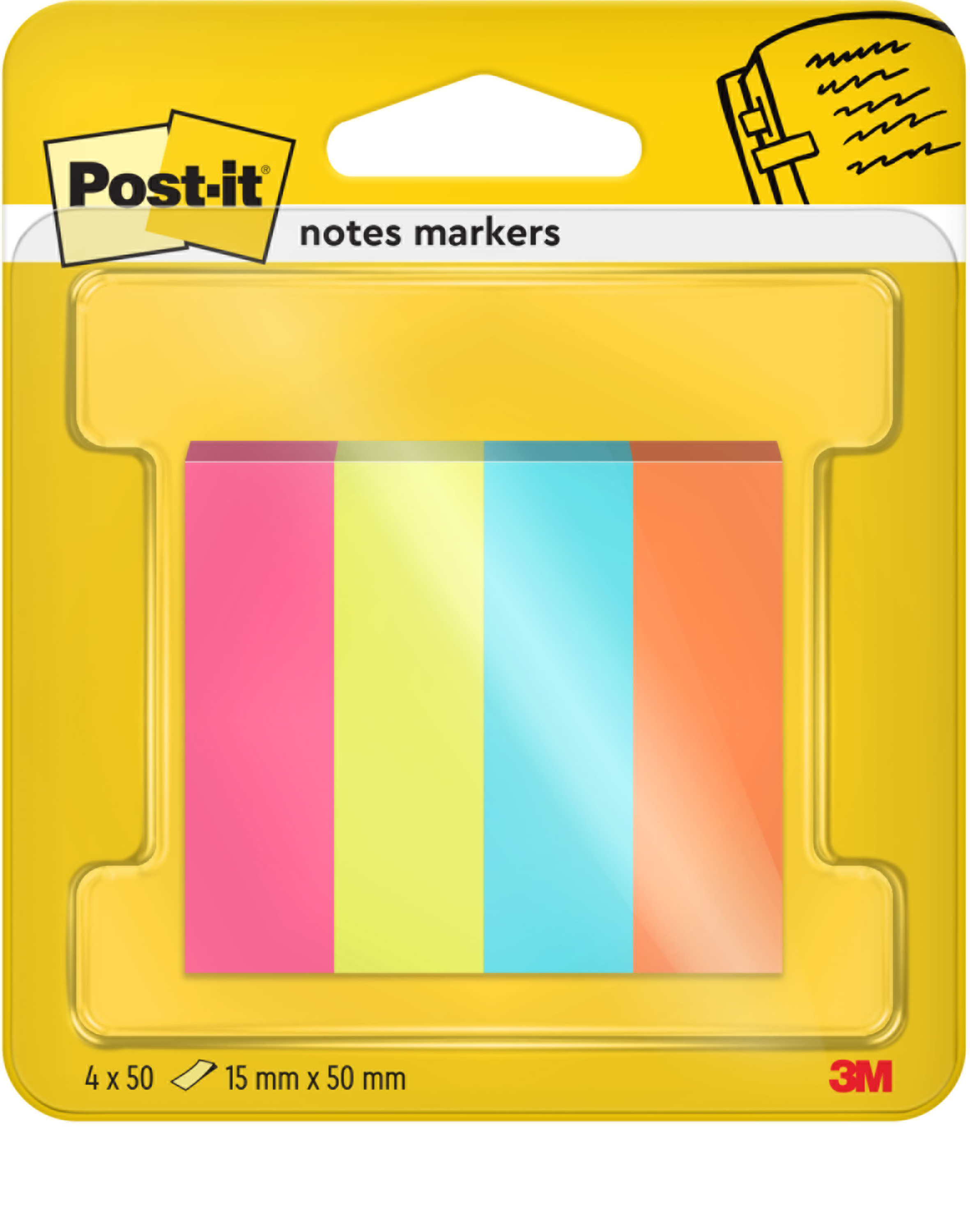 Haftmarker Post-it 670-4-POP 15x50mm powerpink, neongrün, türkis, vitalorange