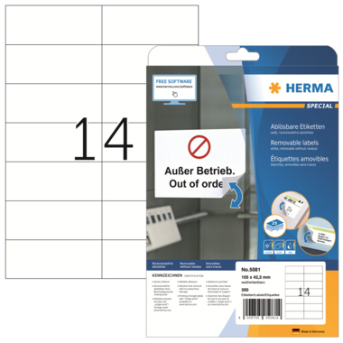 Etikett Herma 5081 105,0x42,3mm weiß Inkjet-, Laser- U. Kopier, Ablösbar