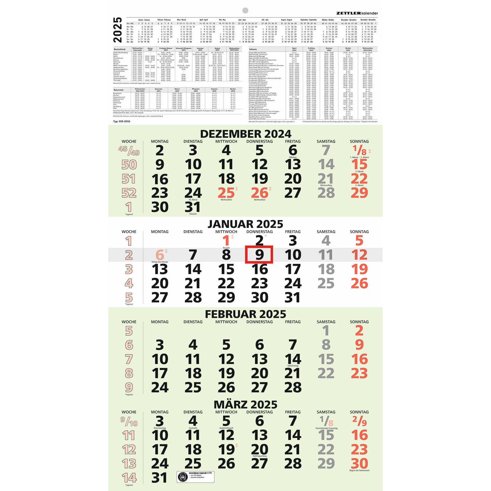 Viermonatskalender Zettler 959-0700 UWS 