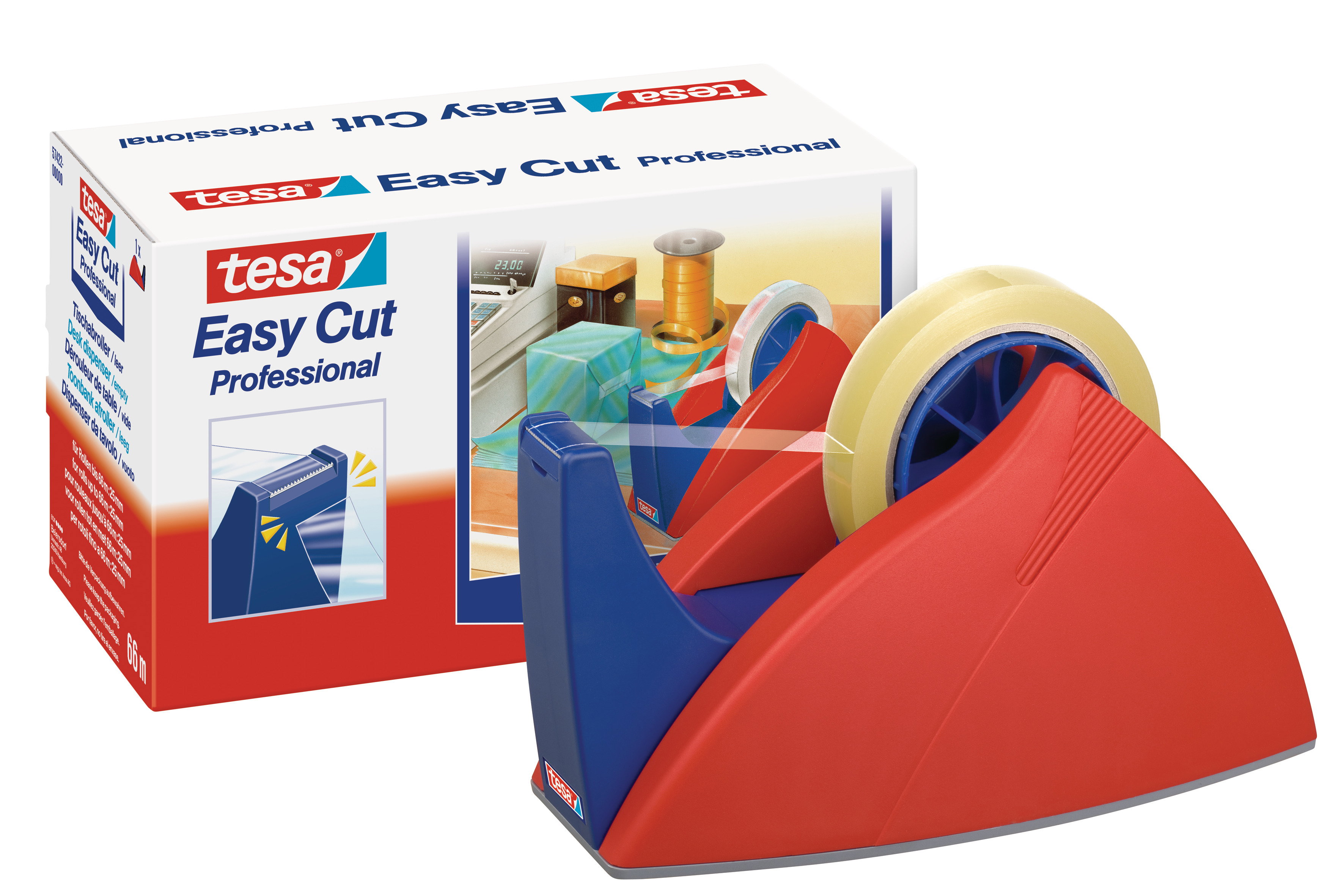 Tischabroller Tesa 57422 rot/blau Easy Cut Professional 25mm x 66m
