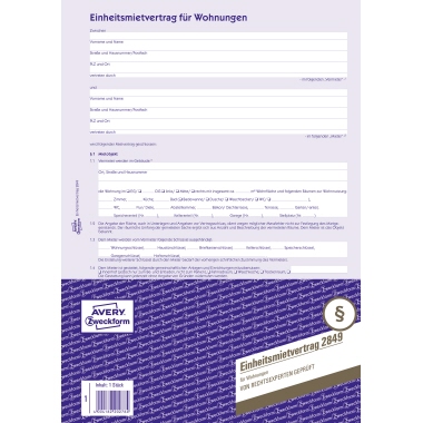 Mietvertrag Avery Zweckform 2849 A4 Hausordnung 