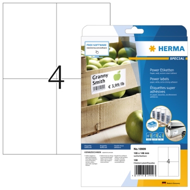 Etikett Herma 10909 105x148mm weiß Extrem Stark Haftend, Papier, Matt, Für