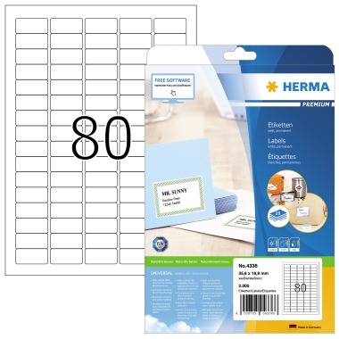 Etikett Herma 4336 35,6x16,9mm weiß Inkjet-, Laser- U. Kopier