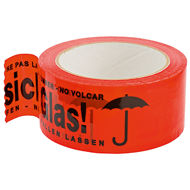 Packband PP Vorsicht Glas 50mmx66m rot 