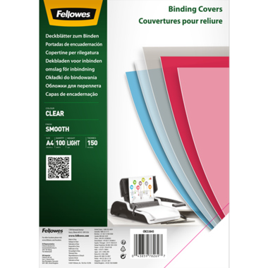 Deckblatt Fellowes 5384501 A4 150Mic PET transparent, 100 Stück