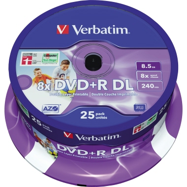 DVD+R DL Verbatim 8,5GB 25er Sp. print. (dual Layer) Spindel Inkjet Printable