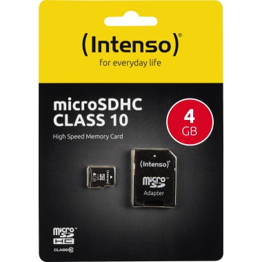 microSDHC Card INTENSO 4GB 3413450 SD-Adapter(R) 40MB/s (w) 10MB/s