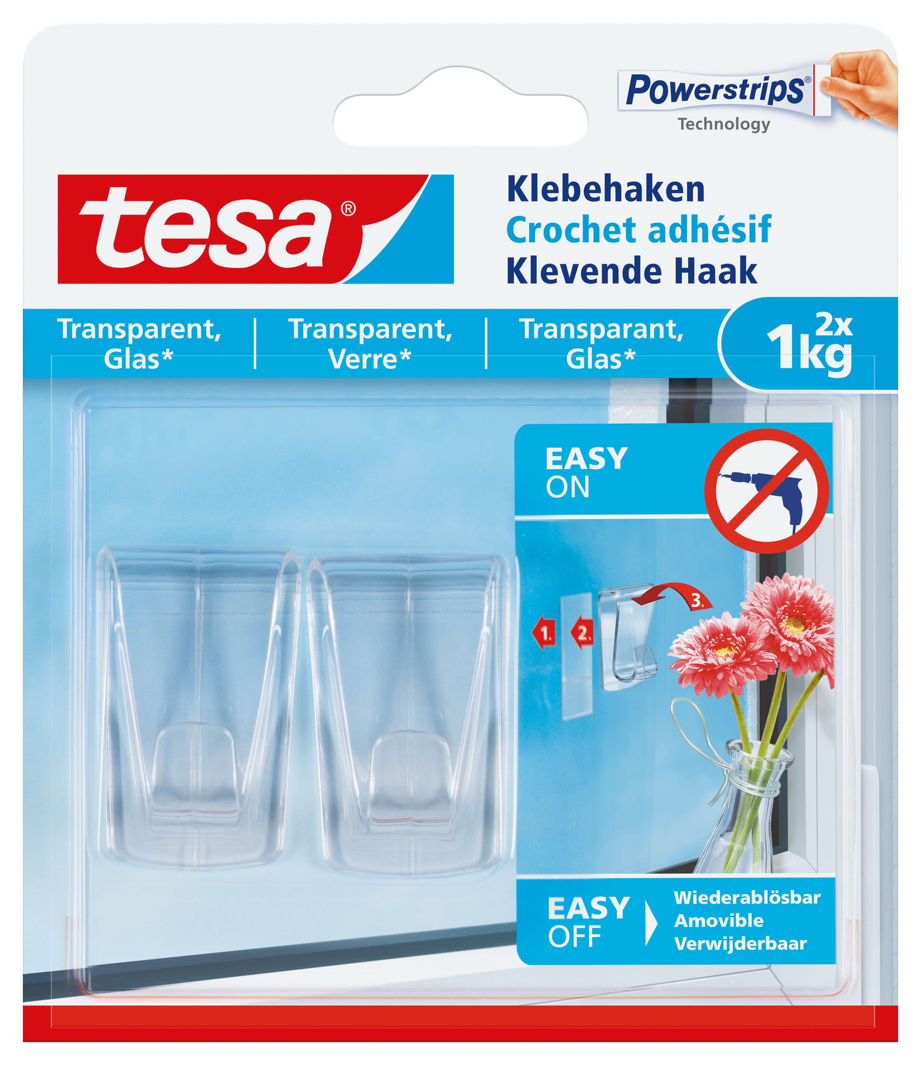 Klebehaken Tesa 77735 transparent Inhalt: 2 Haken, 4 Streifen je 1Kg