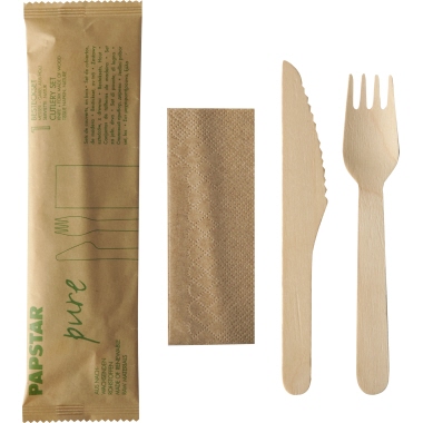 Besteckset Papstar pure Holz Messer, Gabel, Serviette 50 St.