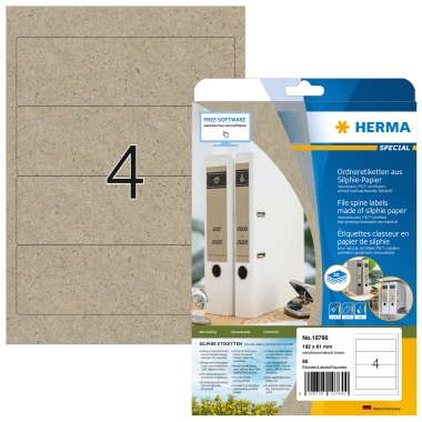 Rückenschild Herma 10760 kurz/breit brau Silphie-Papier, 192x61 mm, braun, sk