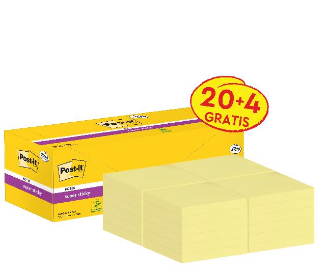 Haftnotizen Post-it 654-SSCY VP24 gelb 76x76mm 20+4 gratis