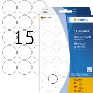 Etikett Herma 2270 32mm weiß Markierungspunkte