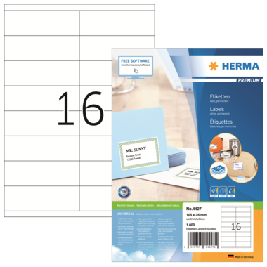 Etikett Herma 4427 105,0x35,0mm weiß Inkjet-, Laser- U. Kopier