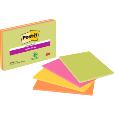 Haftnotiz Post-It 6445-4SSP 152x101mm 4x45 Blatt In 4 Neonfarben,