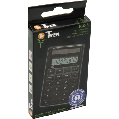 Taschenrechner TWEN ECO 8 schwarz 8 stellig, Solar
