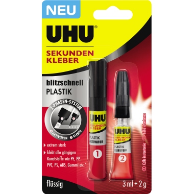 Klebstoff Sekundenkleber Uhu Plastik 2g plus Aktivator 3ml