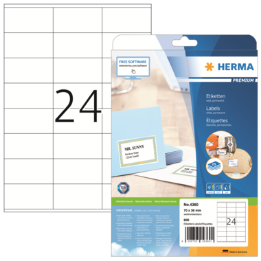 Etikett Herma 4360 70,0x36,0mm weiß Inkjet-, Laser- U. Kopier