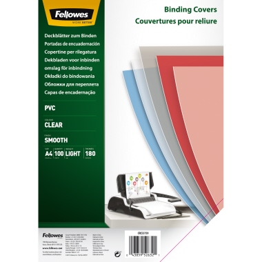 Deckblatt Fellowes 5375901 A4 180Mic PVC transparent, 100 Stück