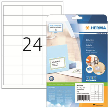 Etikett Herma 5053 66x33,8mm weiß Inkjet-, Laser- U. Kopier