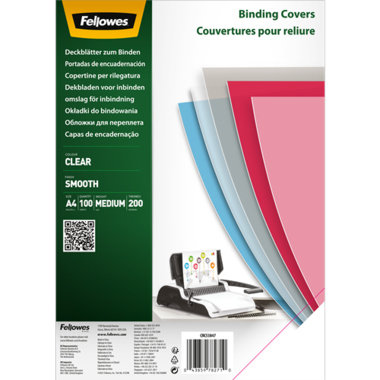 Deckblatt Fellowes 5384701 A4 200Mic PET transparent, 100 Stück