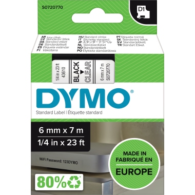 Schriftband Dymo 43610 farblos/schwarz Breite 6 Mm, Länge 7 M