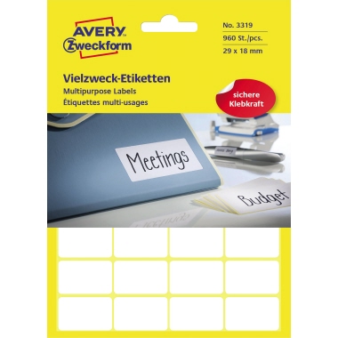 Etikett Avery Zweckform 3319 29x18mm weiß 960 St.