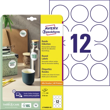 Etikett Avery Zweckform L7104REV-25 Ø-60mm weiß 300 St.