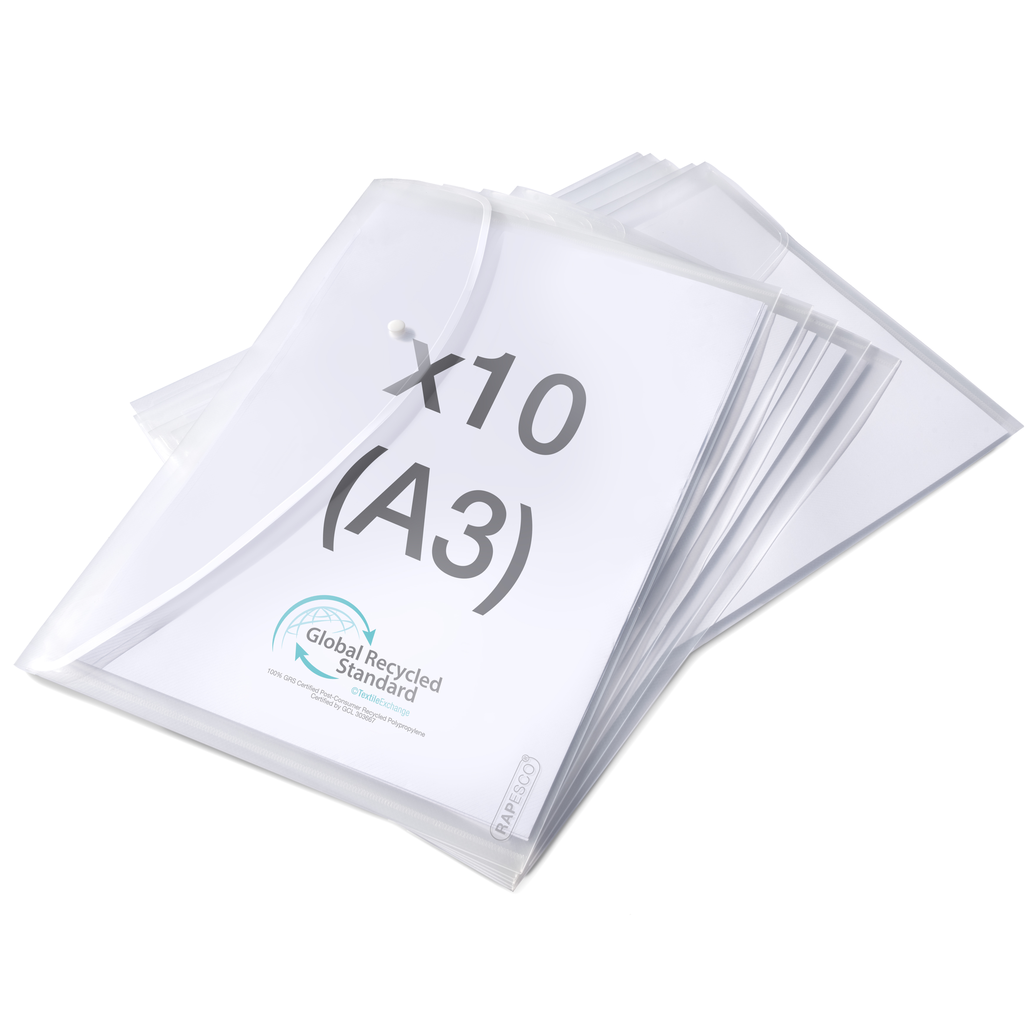 Dokumentenmappe Rapesco 1817 Eco GRS A3 mit Druckknopf transparent