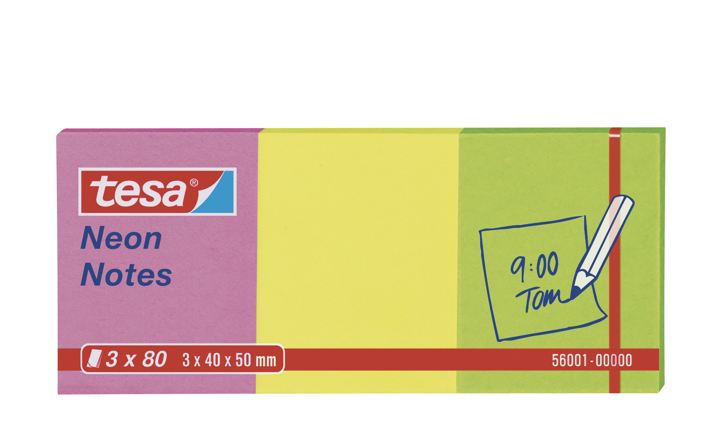 Haftnotiz Tesa Neon Notes 56001 40x50mm 3 X 80 Blatt, Pink/gelb/grün