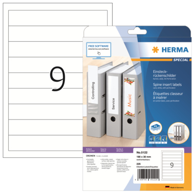 Rückenschild Herma 5122 A4 190x30mm weiß Karton, Perforiert, Nicht Klebend