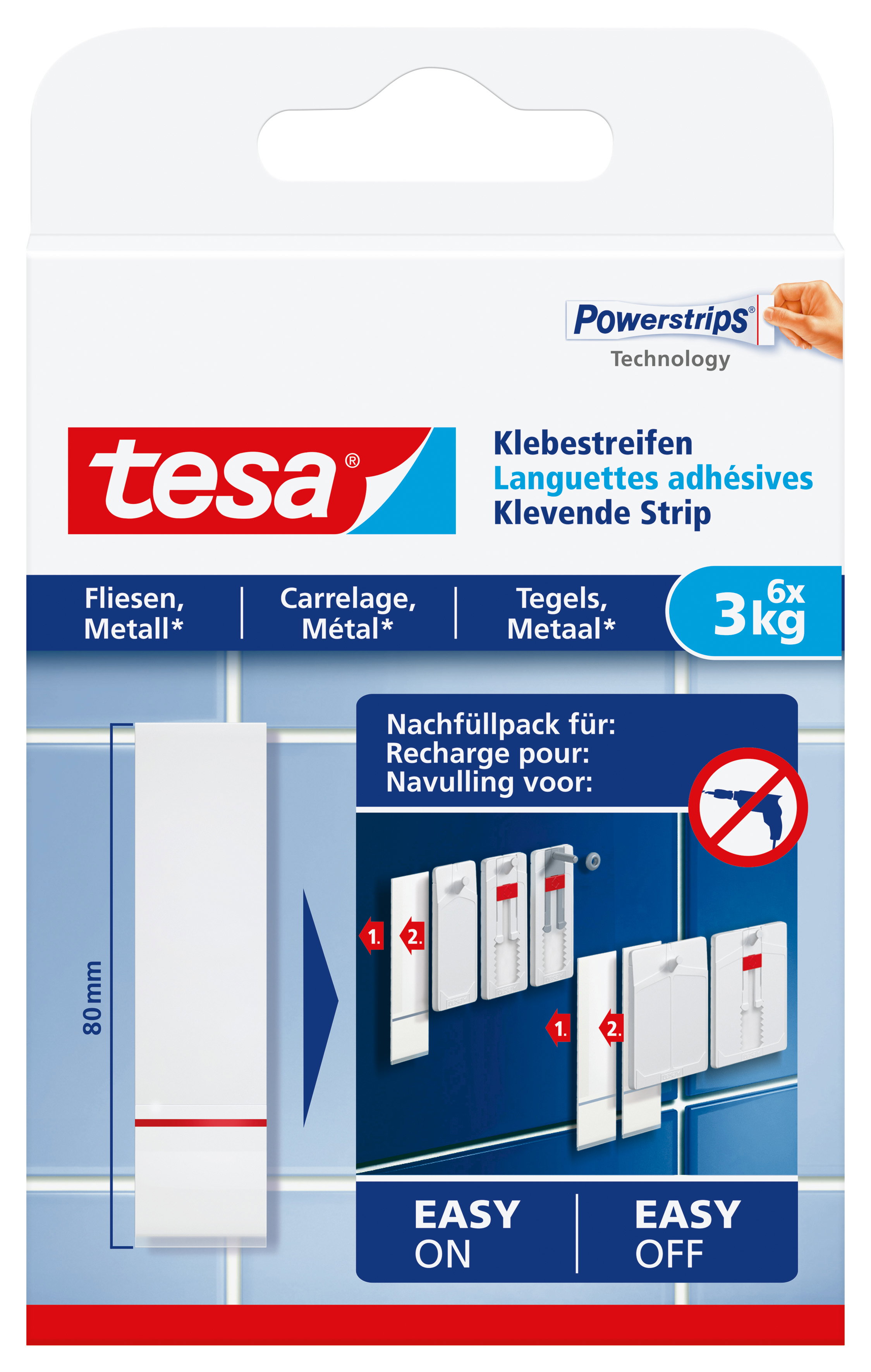 Klebestreifen Tesa 77761 weiß 3kg 6 x3 Kg, Fliesen & Metall, Powerstrips