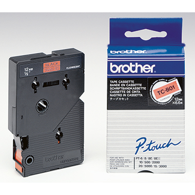 Schriftband Brother TC-B01 signalorange/schwarz 12mm x 6,7m