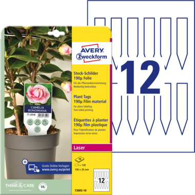 Steckschilder Avery Zweckform T3005-10 100x20mm Folie 190my, weiß, 10 Blatt